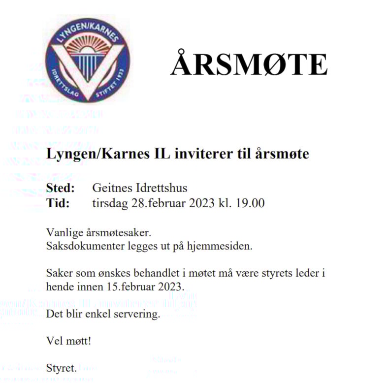 Årsmøte i L/K nærmer seg